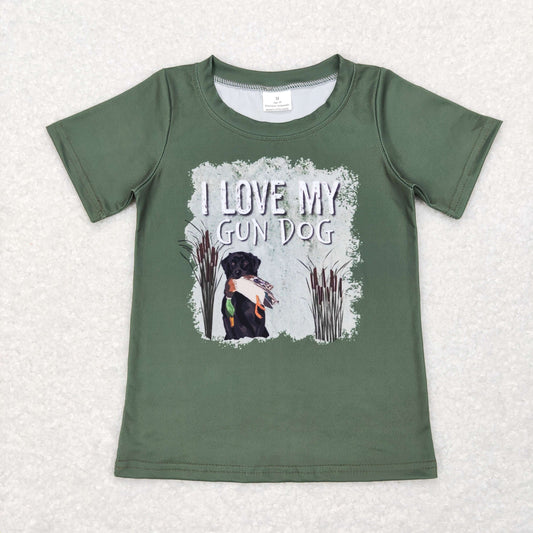 BT0413 Baby Boy Short Sleeves Dog Hunting Green Shirt