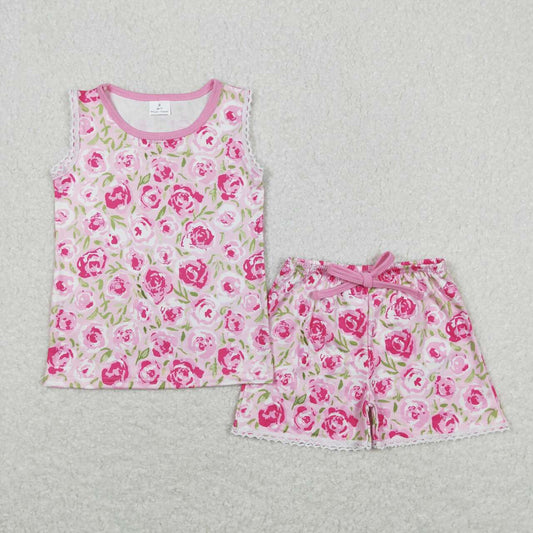 Baby Girl Sleeveless Tops Shorts Floral Summer Pajamas Pink Set