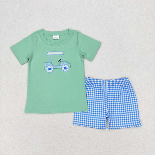 baby boy green short sleeves embroidery Golf shirt shorts set