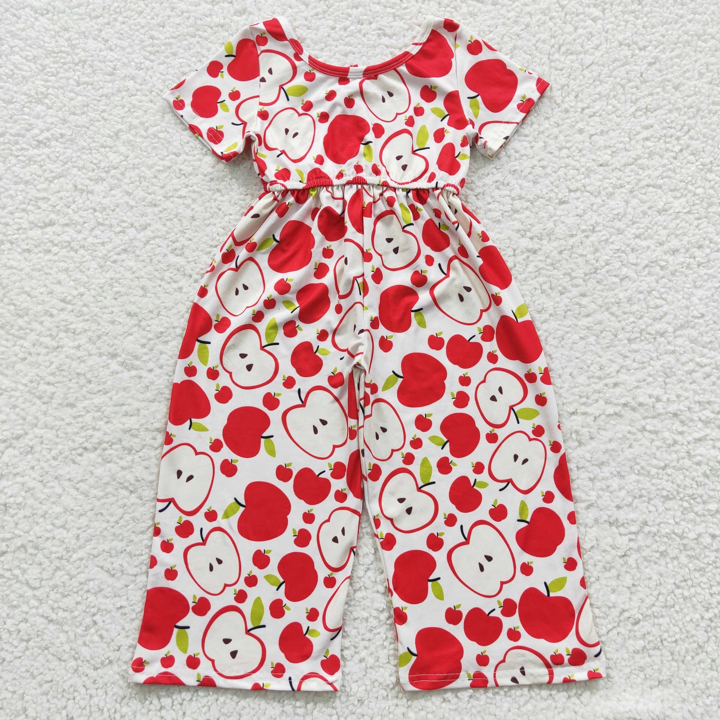 SR0393 Baby Girl Short Sleeves Apple Back To School Jumpsuit