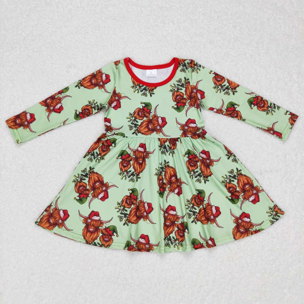 GLD0387 Baby Girl Christmas Long Sleeves Western Cow Twirl Dress