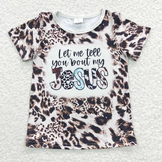 GT0196 Baby Kids Summer Short Sleeves Jesus Leoprad Tops Christmas Shirt