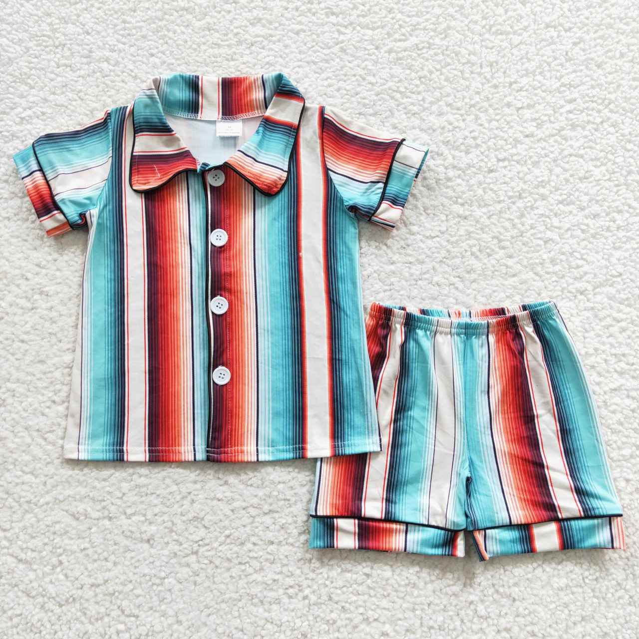 BSSO0273 Western Baby Kids Short Sleeves Striped Cardigan Shorts Summer Pajamas Outfit