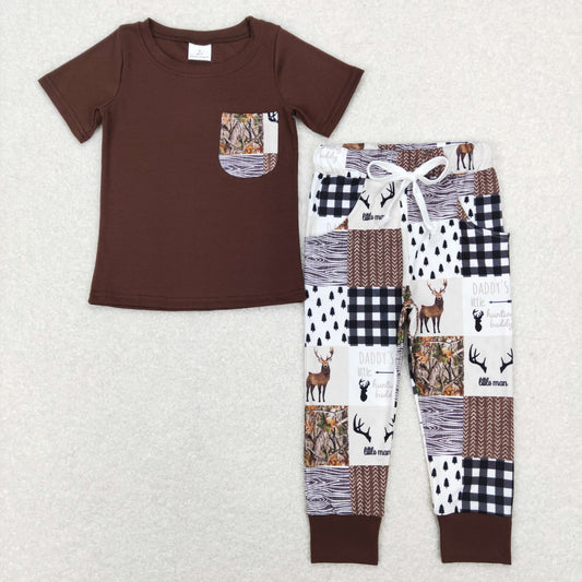 BSPO0250 Baby Boy Short Sleeves Pocket Shirt Deer Pants Set