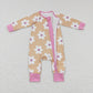 LR0732 Baby Girl Long Sleeves Floral One Piece Zipper Romper
