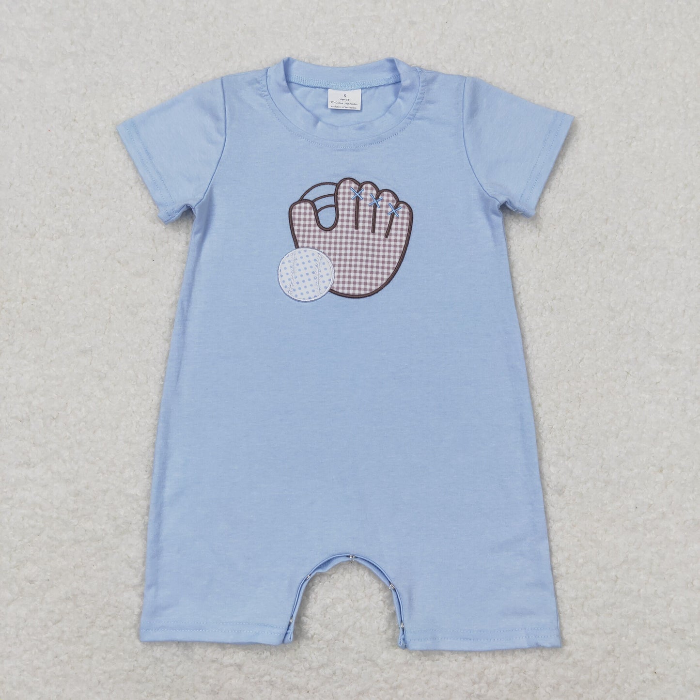 Baby Boy Short Sleeves Embroidery Baseball Blue One Piece Romper