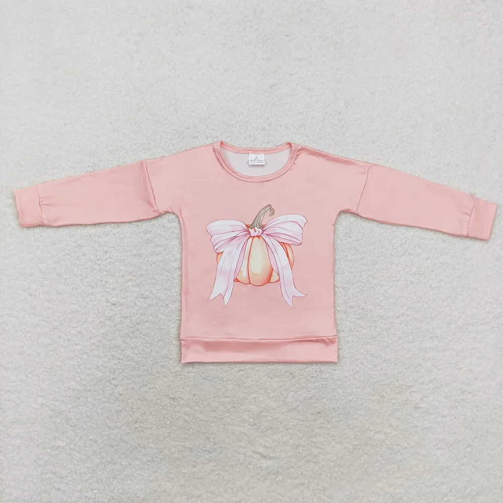 Baby Girl Pumpkin Bow Long Sleeve Pink Shirt Tops