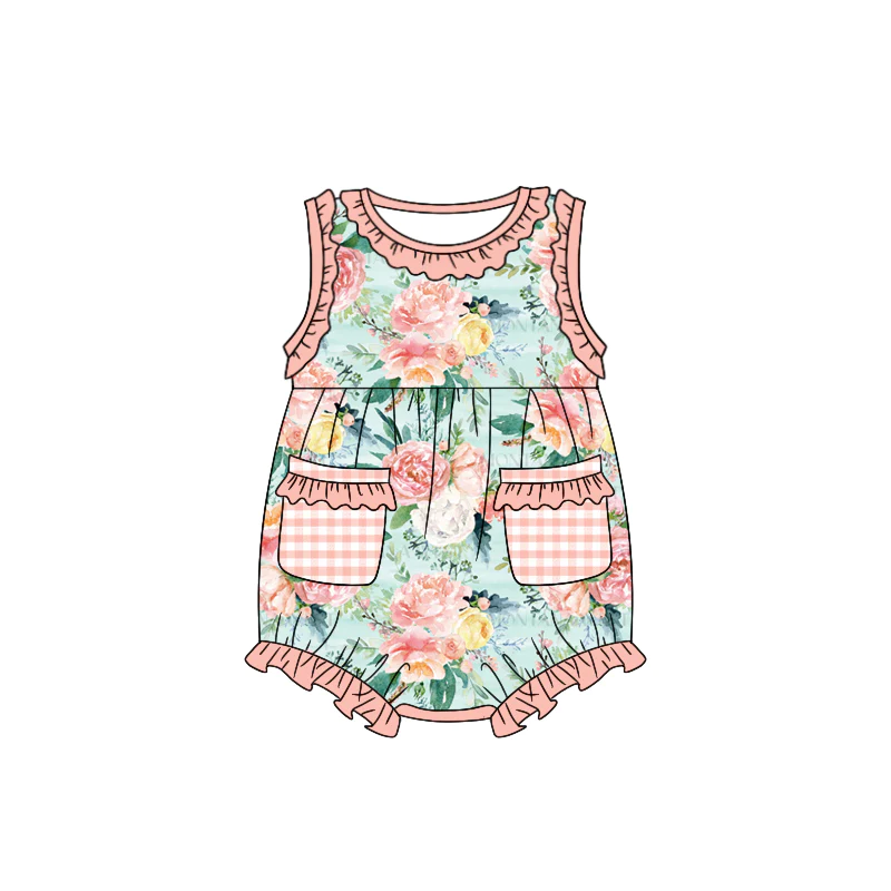 Moq 3 Pre-order SR1333 Baby Girl Summer Floral Pocket One Piece Romper