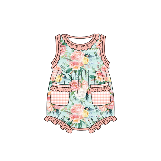 Moq 3 Pre-order SR1333 Baby Girl Summer Floral Pocket One Piece Romper