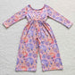 LR0382 Baby Girl Long Sleeves Pumpkin Floral Halloween Purple Jumpsuit