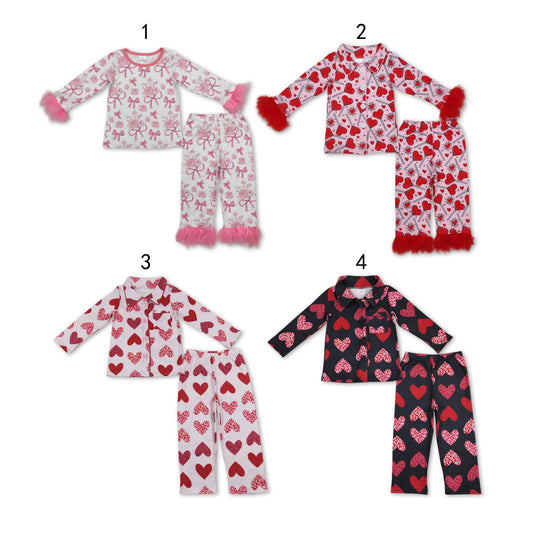 Baby Girl Long Sleeves Valentines Heats Sibling Pajamas Clothes Set