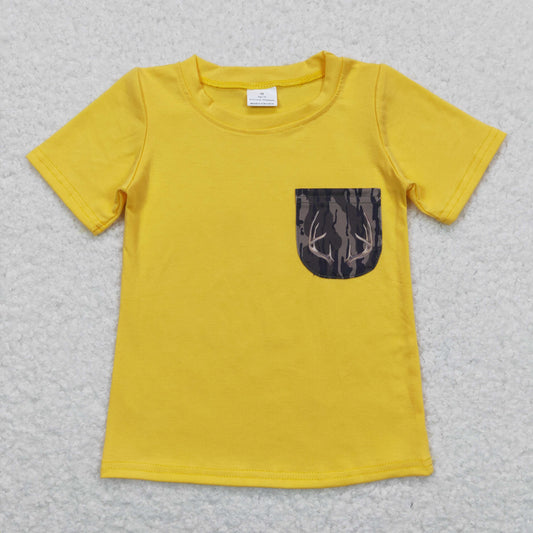 BT0604 Baby Boy Yellow Short Sleeves Camo Pocket Tops Shirt