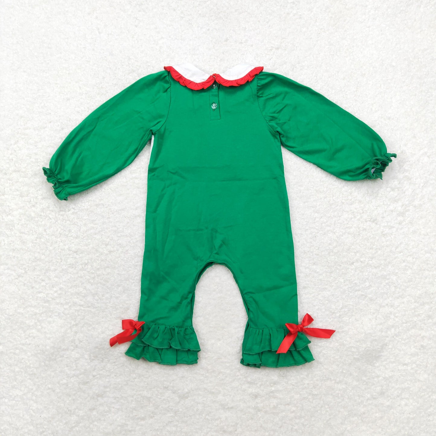 Baby Girl Christmas Embroidery Tree Light Green Romper