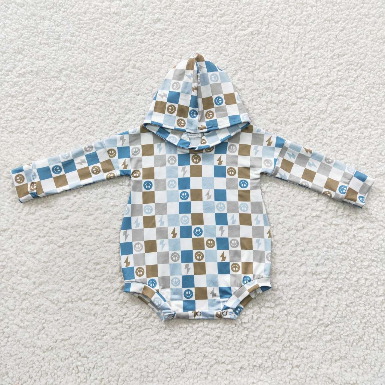 LR0268 Baby Kids Face Check Long Sleeves Hoodie Romper