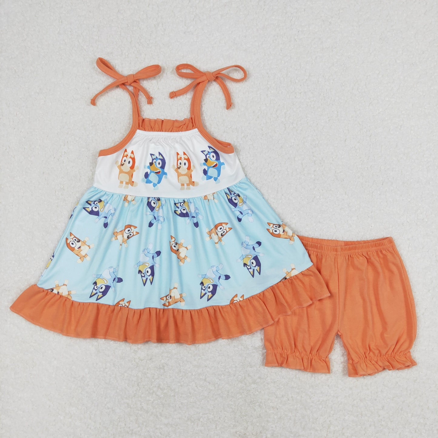 Baby Boy Sleeveless Dogs Tops Orange Cotton Shorts Summer Set