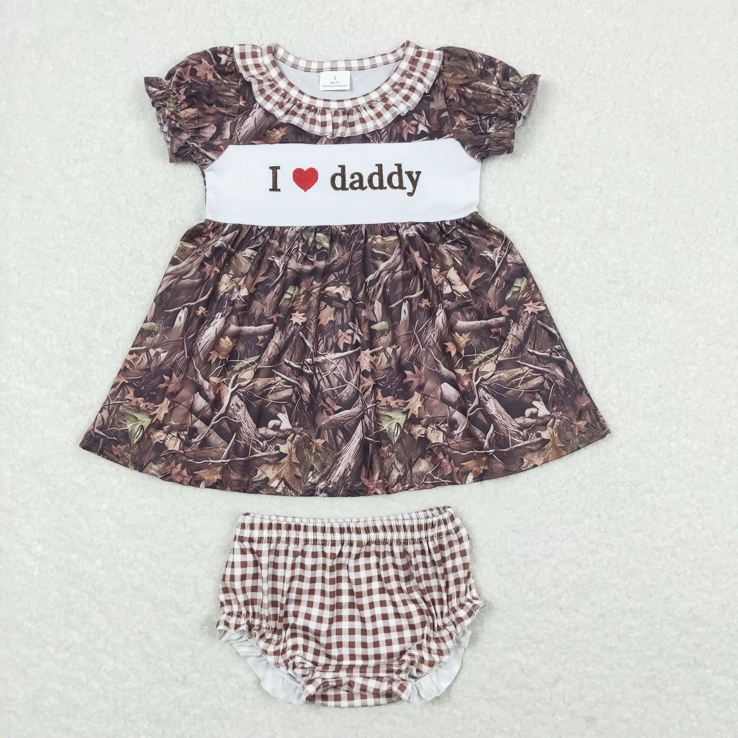 Baby Girl Embroidery I Love Daddy Camo Tops Plaid Bummies Shorts Set