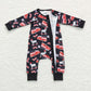 LR0735 Baby Boy Long Sleeves Fire Truck Dogs Zipper One Piece Romper