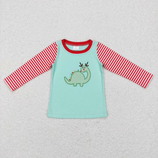 BT0422 Baby Boy Long Sleeves Embroidery Dinosaur Christmas Shirt