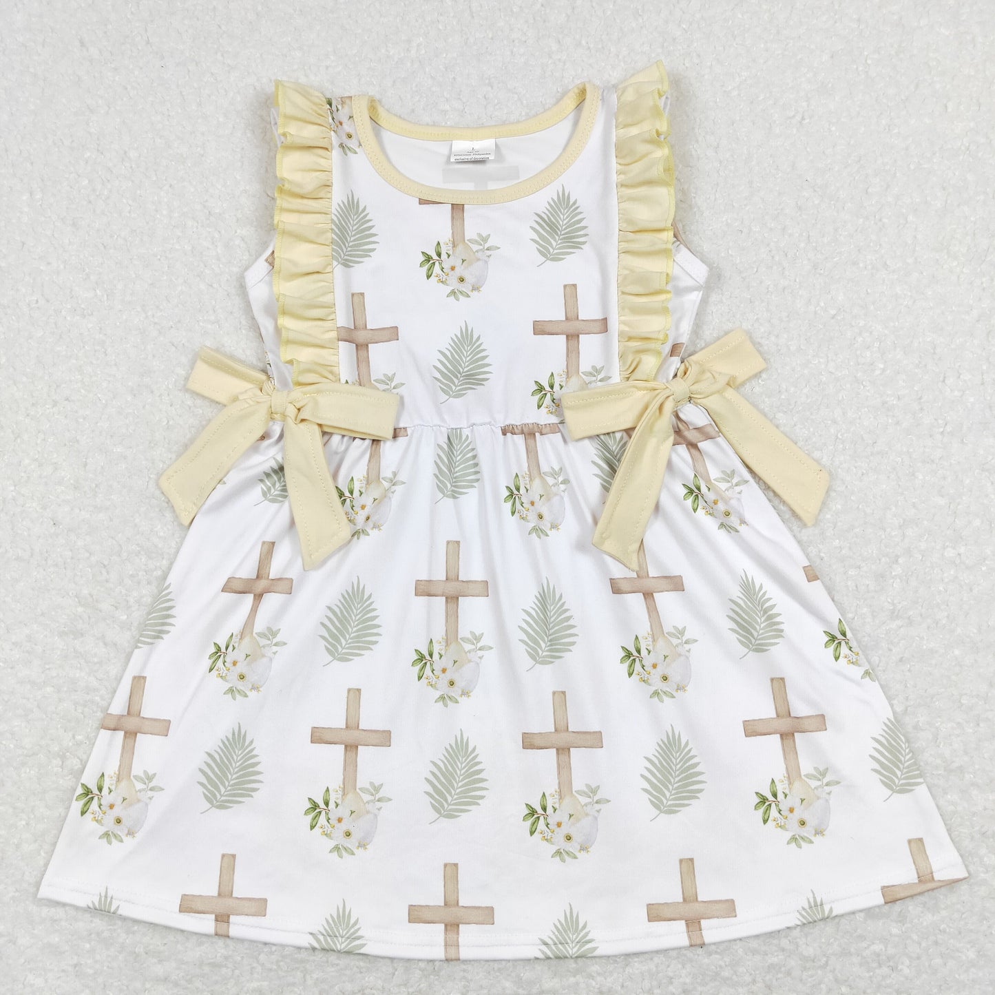 GSD0571 Baby Girl Short Sleeves Cross Eggs Floral Easter Dress