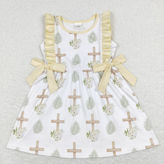 GSD0571 Baby Girl Short Sleeves Cross Eggs Floral Easter Dress