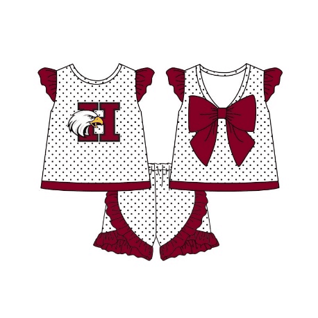 baby girl short sleeves dark red bow tops shorts team set