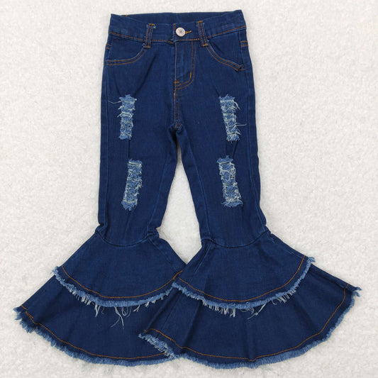 C12-9 Baby Girls Denim Double Ruffle Jeans Bell Pants