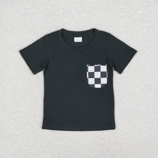 Baby Boy Black Short Sleeves Checkered Pocket Shirt Tops