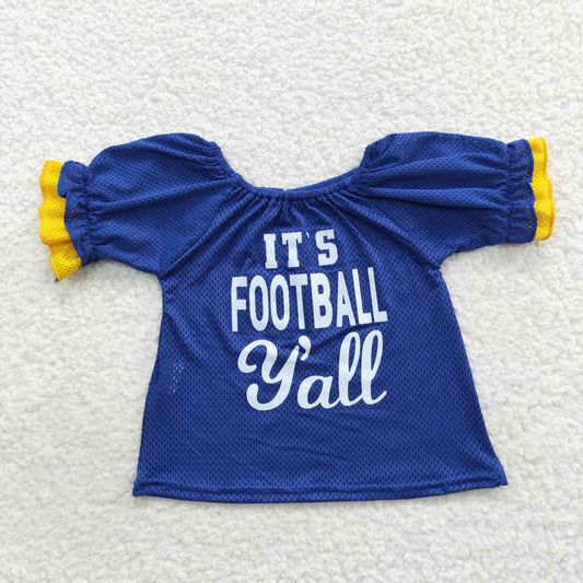 GT0273 Baby Girl Short Sleeves Football Blue Shirt Tops