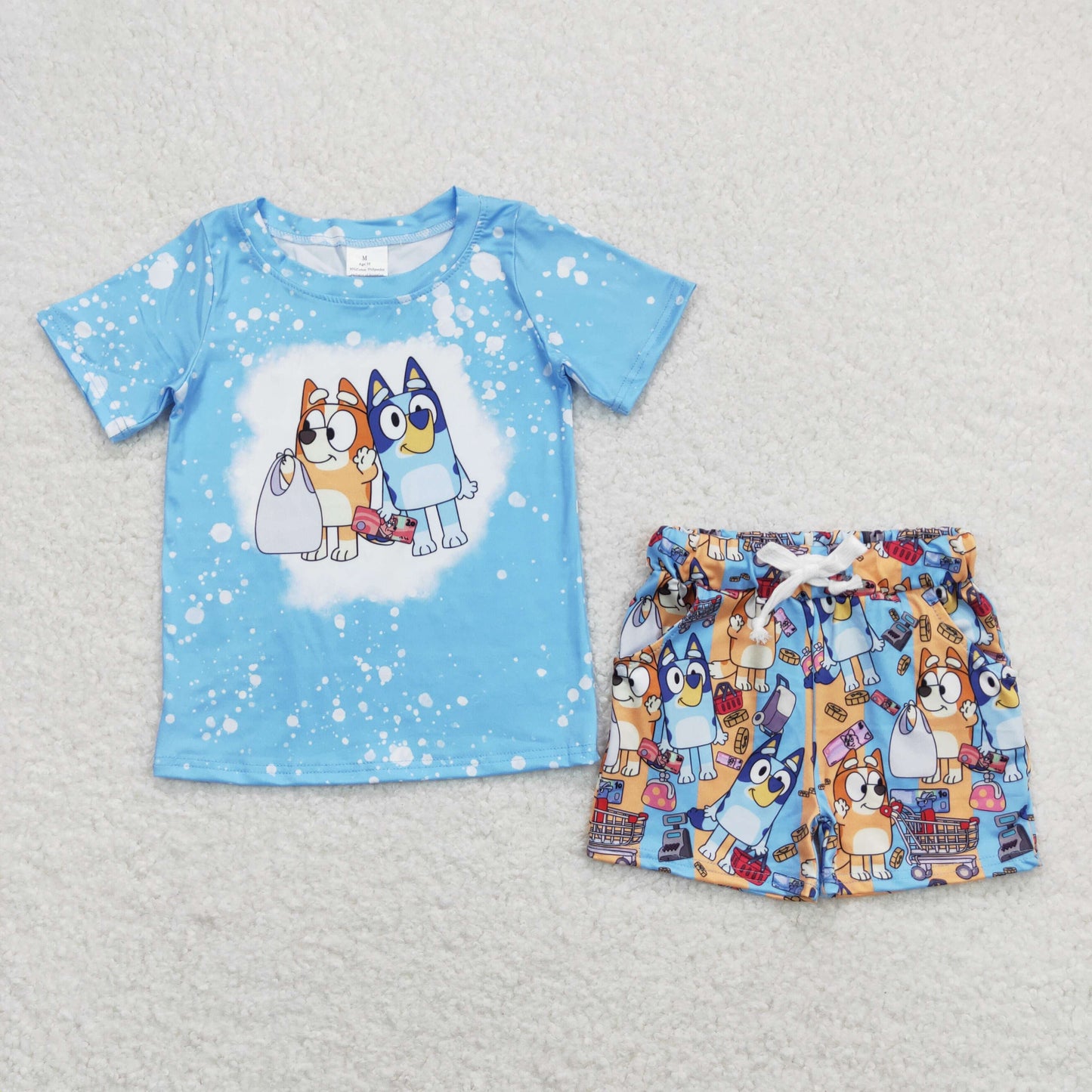 Baby Boy Short Sleeves Blue Shirt Dogs Shorts Set