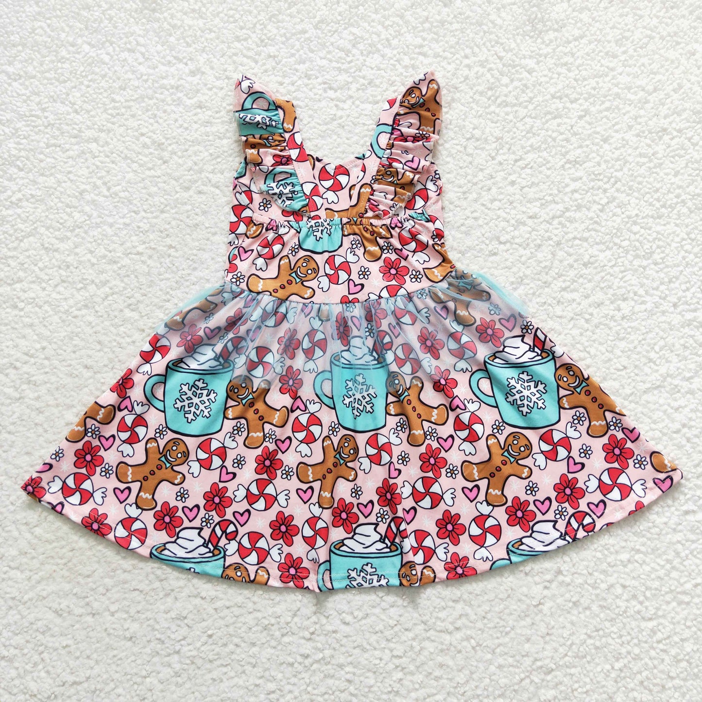 GSD0473 Baby Girl Christmas Gingerbread Candy Floral Dress