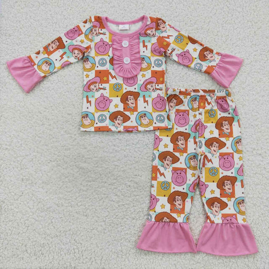 GLP0669 Baby Girl Long Sleeves Pants Outfit Toy Cartoon Pajamas