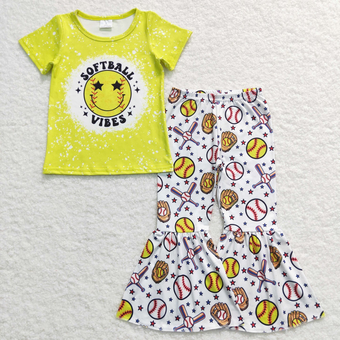 GSPO0936 Baby Girl Short Sleeves Softball Bell Pants Ball Outfit