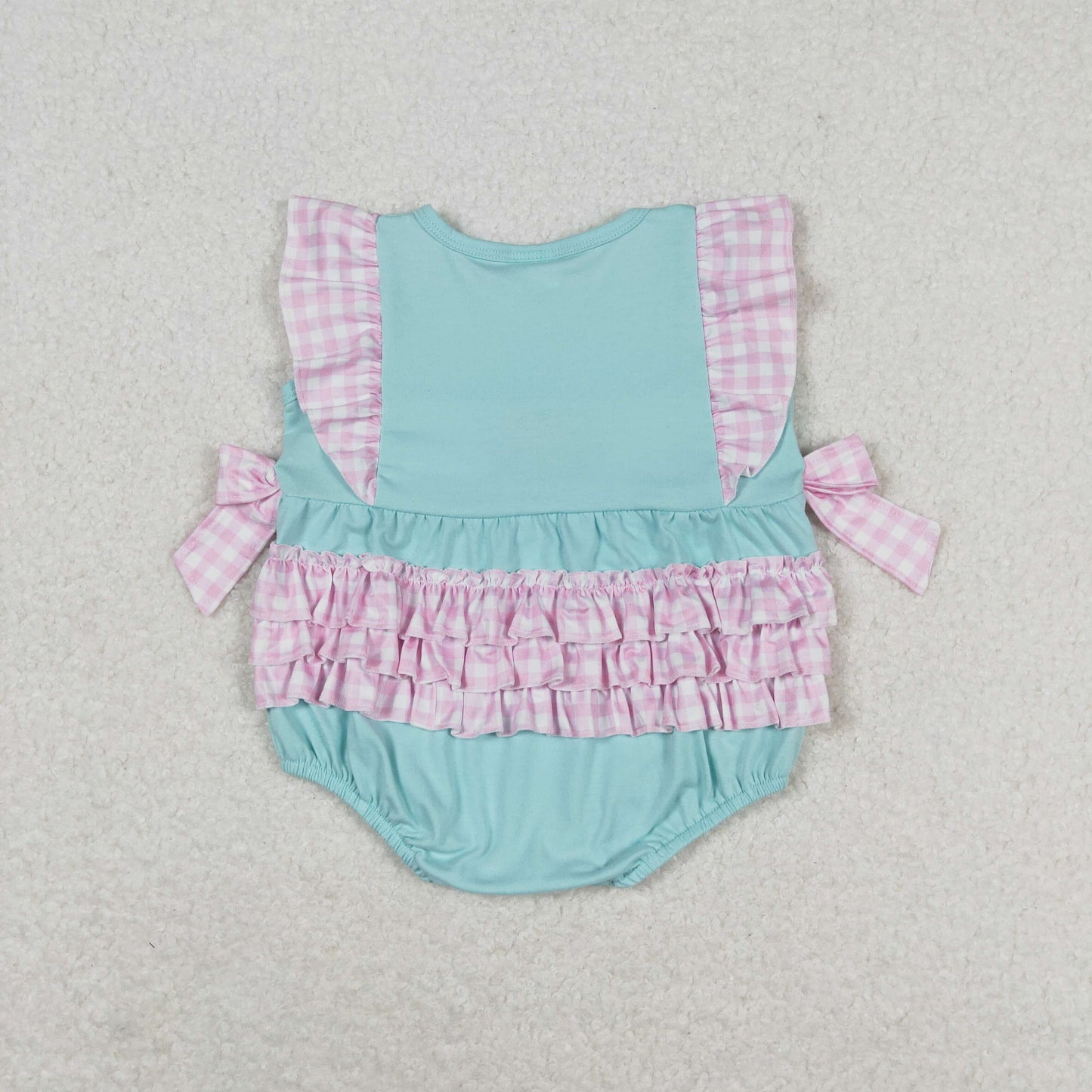 Baby Girl Plaid Short Sleeves Embroidery Popsicles Blue Romper