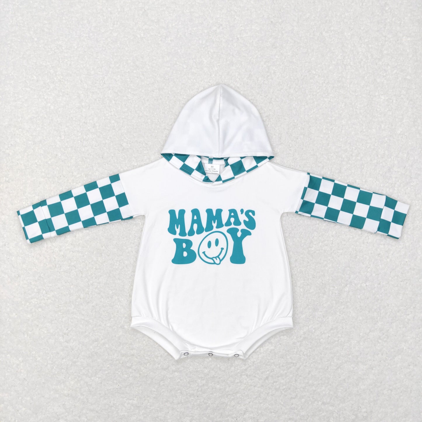 LR0540 Mama's Boy Checkered Long Sleeves One Piece Hoodie Romper