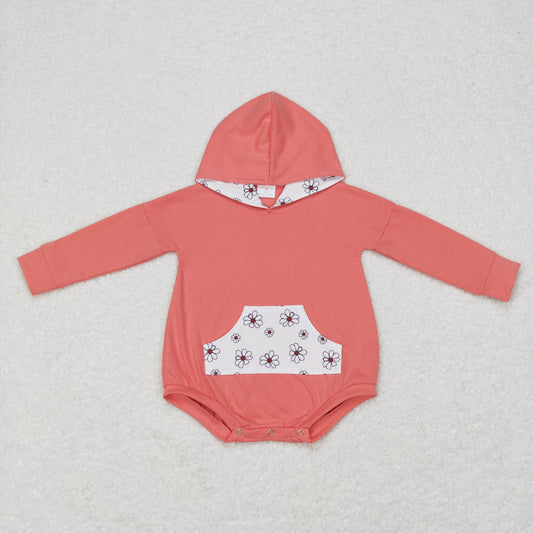 LR0758 Baby Girl Long Sleeves Hoodie Floral One Piece Romper