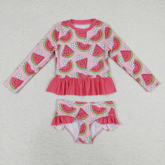 Baby Girl Long Sleeves Watermelon Floral Tops Shorts Set Summer Pink Swimsuit