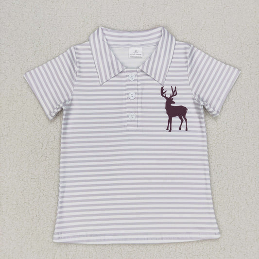 BT0337 Baby Boy Reindeer Stripes Short Sleeves Shirt