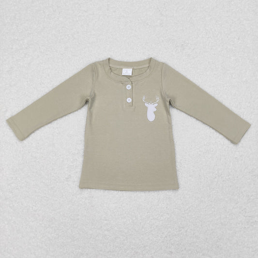 GT0352 Baby Boy Long Sleeves Embroidery Deer Hunting Cotton Shirt