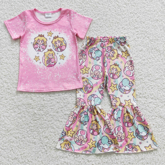 GSPO0651 Baby Girl Short Sleeves Princess Pink Shirt Bell Pants Outfit