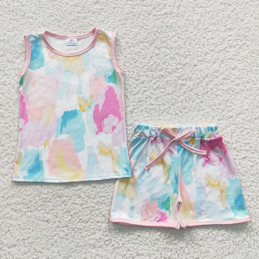GSSO0321 Baby Girl Summer Sleeveless Tank Tie Dye Shorts Outfit
