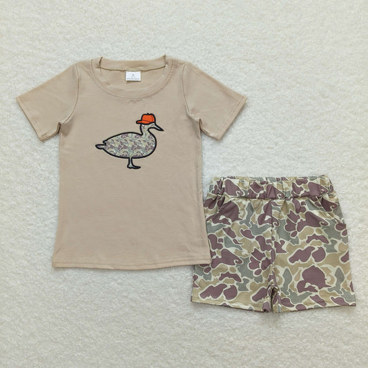 Baby Boy Short Sleeves Embroidery Duck Shirt Camo Pocket Shorts Set