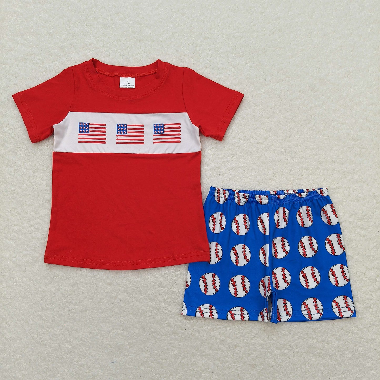 Baby Boy Short Sleeves Flags Shirt Baseball Shorts Summer Set