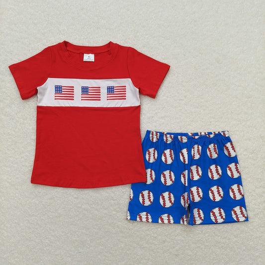 Baby Boy Short Sleeves Flags Shirt Baseball Shorts Summer Set