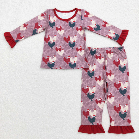 GLP0848 Baby Girl Christmas Long Sleeves Chicken Pants Outfit Pajamas