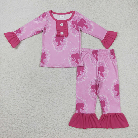 GLP0646 Baby Girl Pink Long Sleeves Pants Birthday Pajamas Outfit