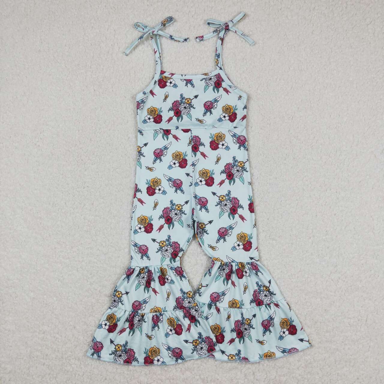 Baby Girl Sleeveless Floral Blue Bell Pants Jumpsuit