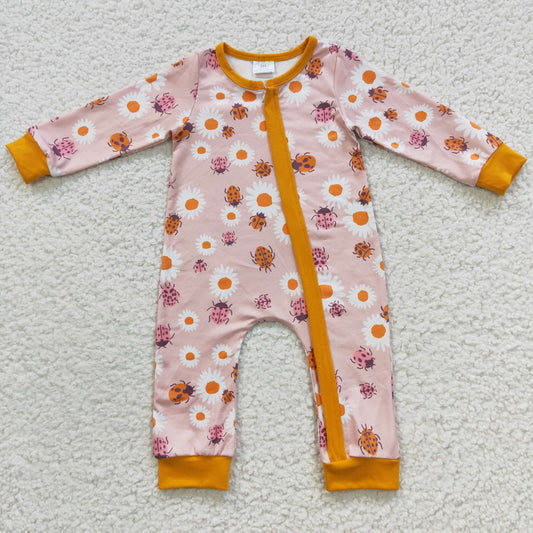 LR0311 Baby Boy Long Sleeves Zipper Floral Romper