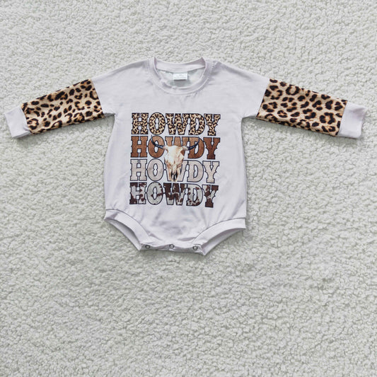 LR0282 Baby Kids Western Leopard Long Sleeves Hoodie Howdy Cow Romper