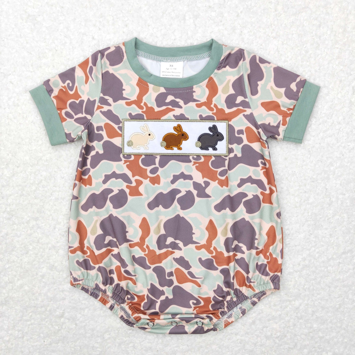 SR0508 Baby Boy Easter Embroidery Rabbit Camo One Piece Romper