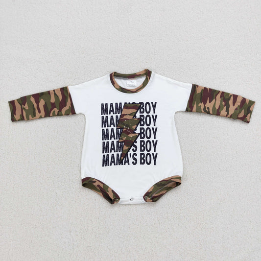 LR0676 Baby Kids Long Sleeves Mama's Boy Camo One Piece Romper